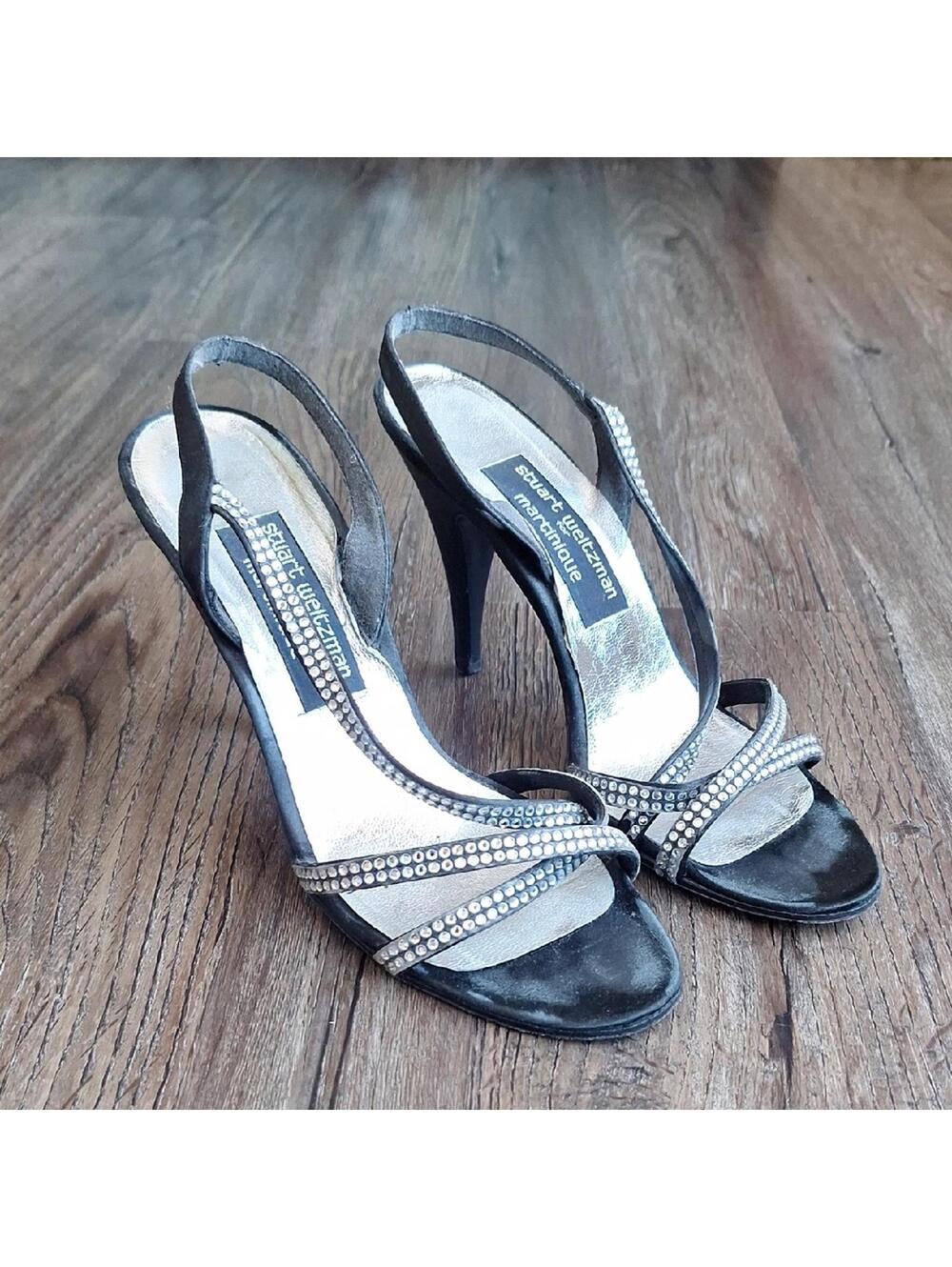 Vintage Stuart Weitzman Black Silver Sparkly Heel Size 7.5
